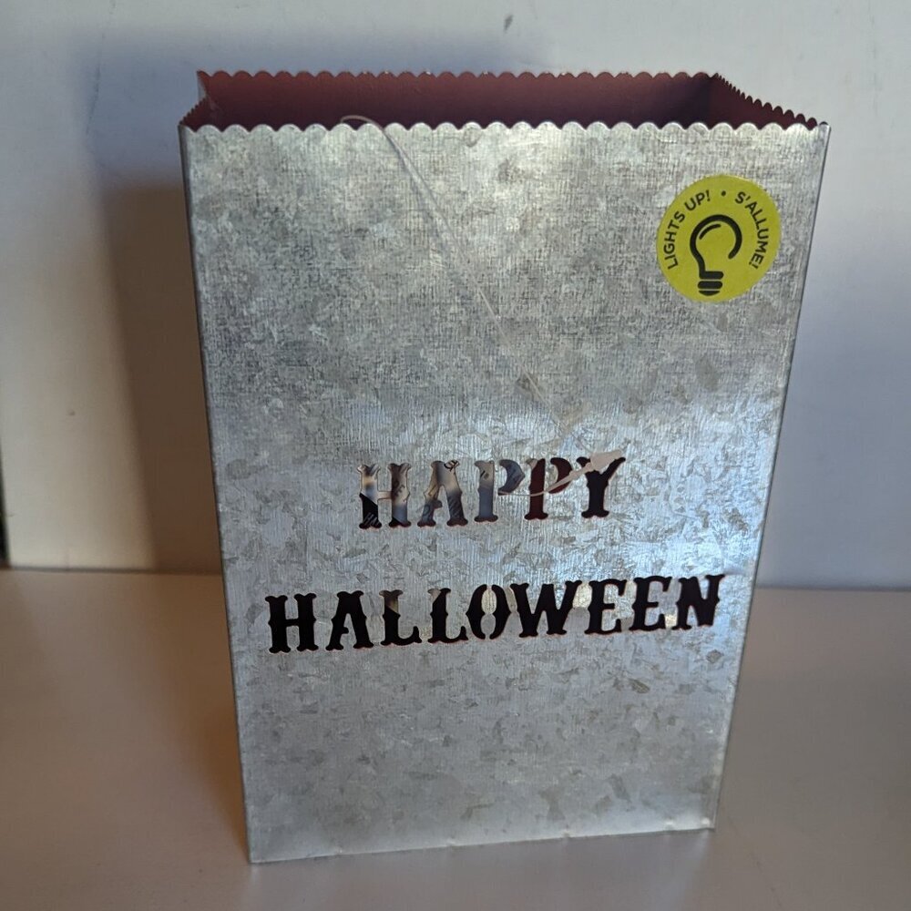 NWT 'Happy Halloween' Metal LED Flameless Luminaria Lantern Ashland Decoration
